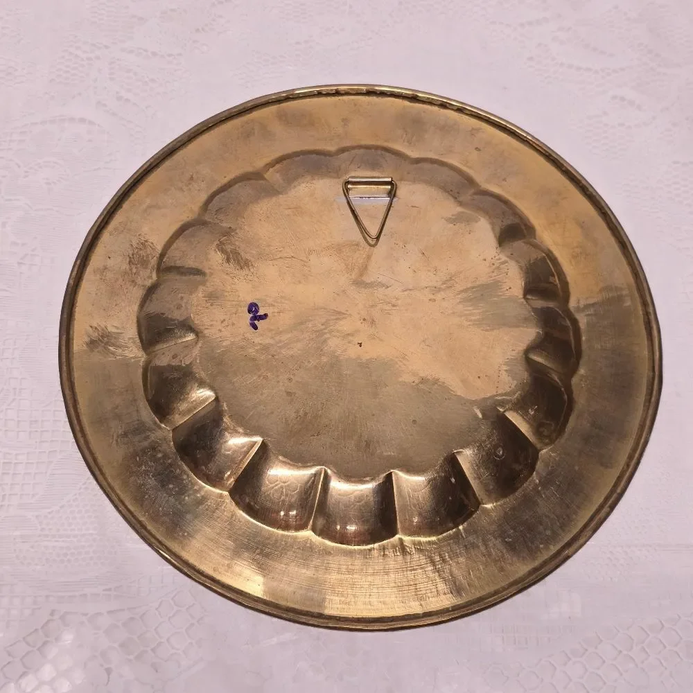 Vintage Engraved Peacock Brass Red Blue Enamel Wall Hanging Traditional Plate